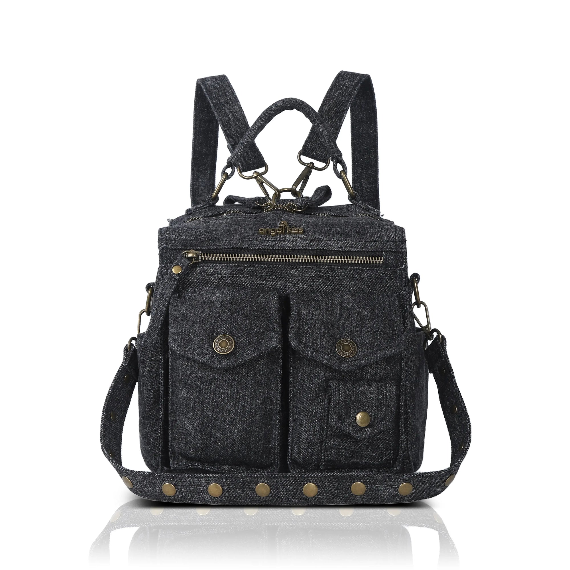 Denim Vintage Backpack – Multi-Pocket Convertible Tote for Commuting & Daily Use
