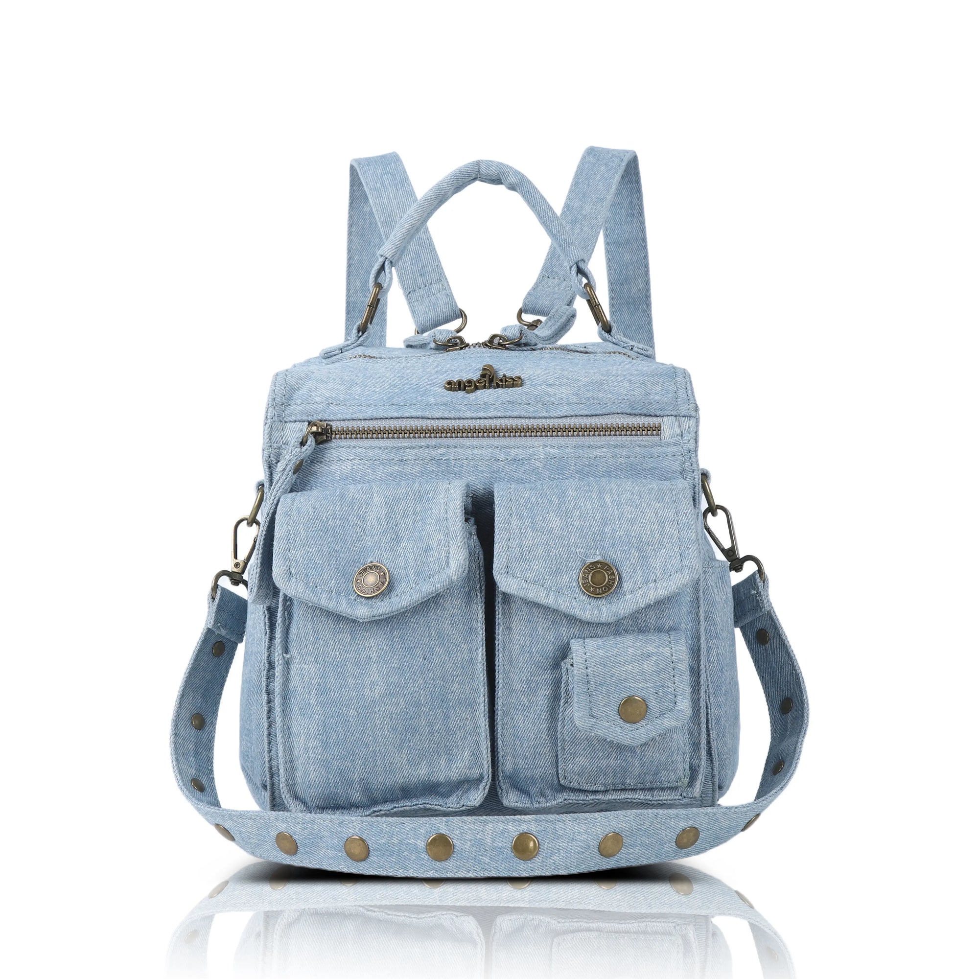 Denim Vintage Backpack – Multi-Pocket Convertible Tote for Commuting & Daily Use
