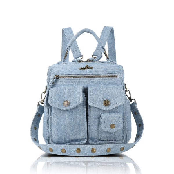Denim Vintage Backpack – Multi-Pocket Convertible Tote for Commuting & Daily Use