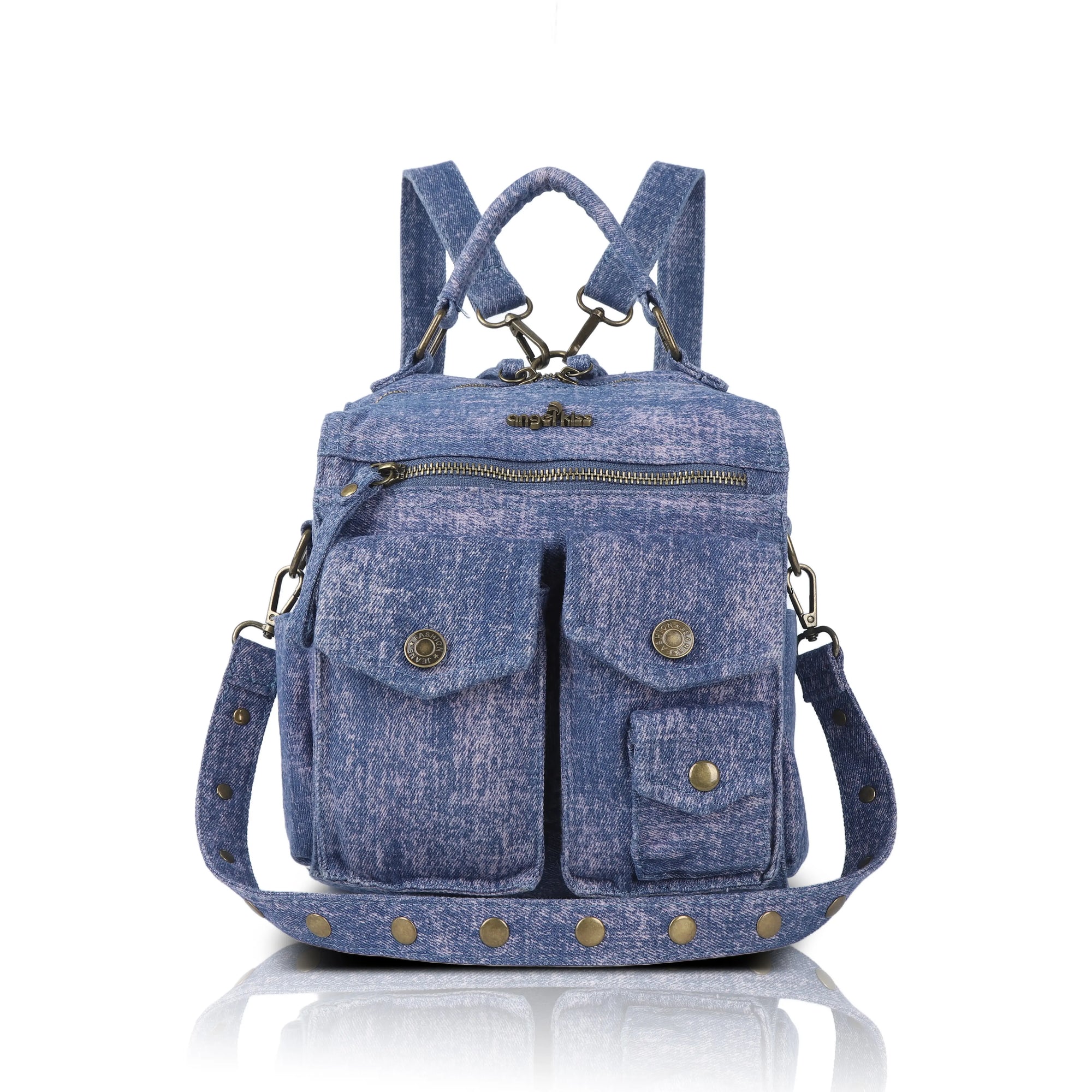 Denim Vintage Backpack – Multi-Pocket Convertible Tote for Commuting & Daily Use