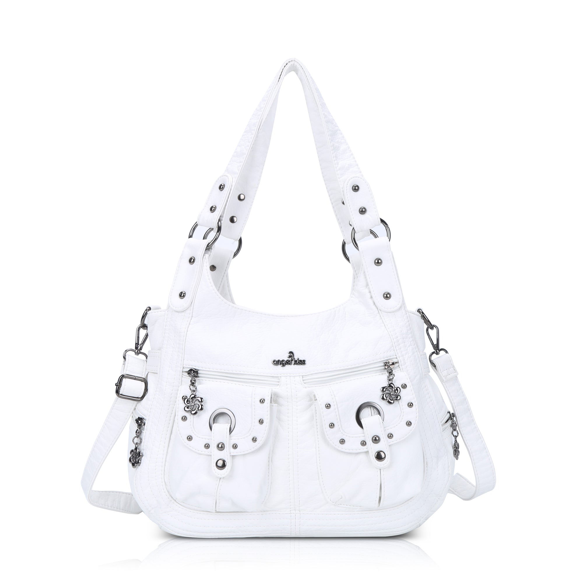 Vintage Studded Shoulder Bag with Dual Front Pockets