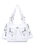 Vintage Studded Shoulder Bag with Dual Front Pockets