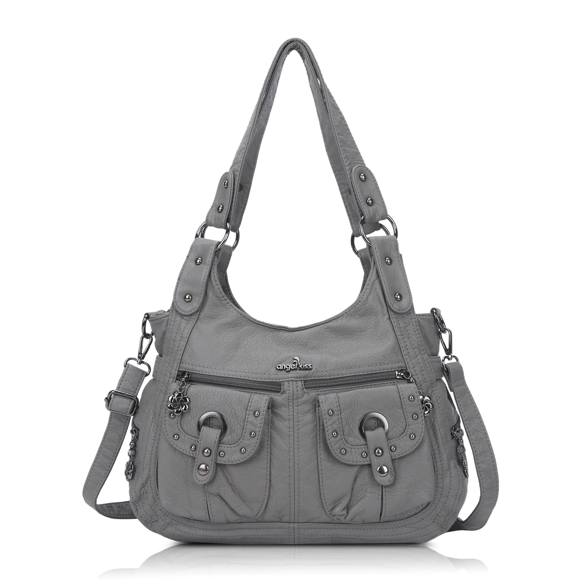 Vintage Studded Shoulder Bag with Dual Front Pockets