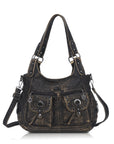 Vintage Studded Shoulder Bag with Dual Front Pockets