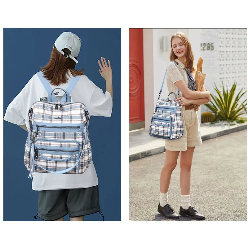 Wash Water PU Leather Plaid Document Hobo Backpacks | Angel Kiss