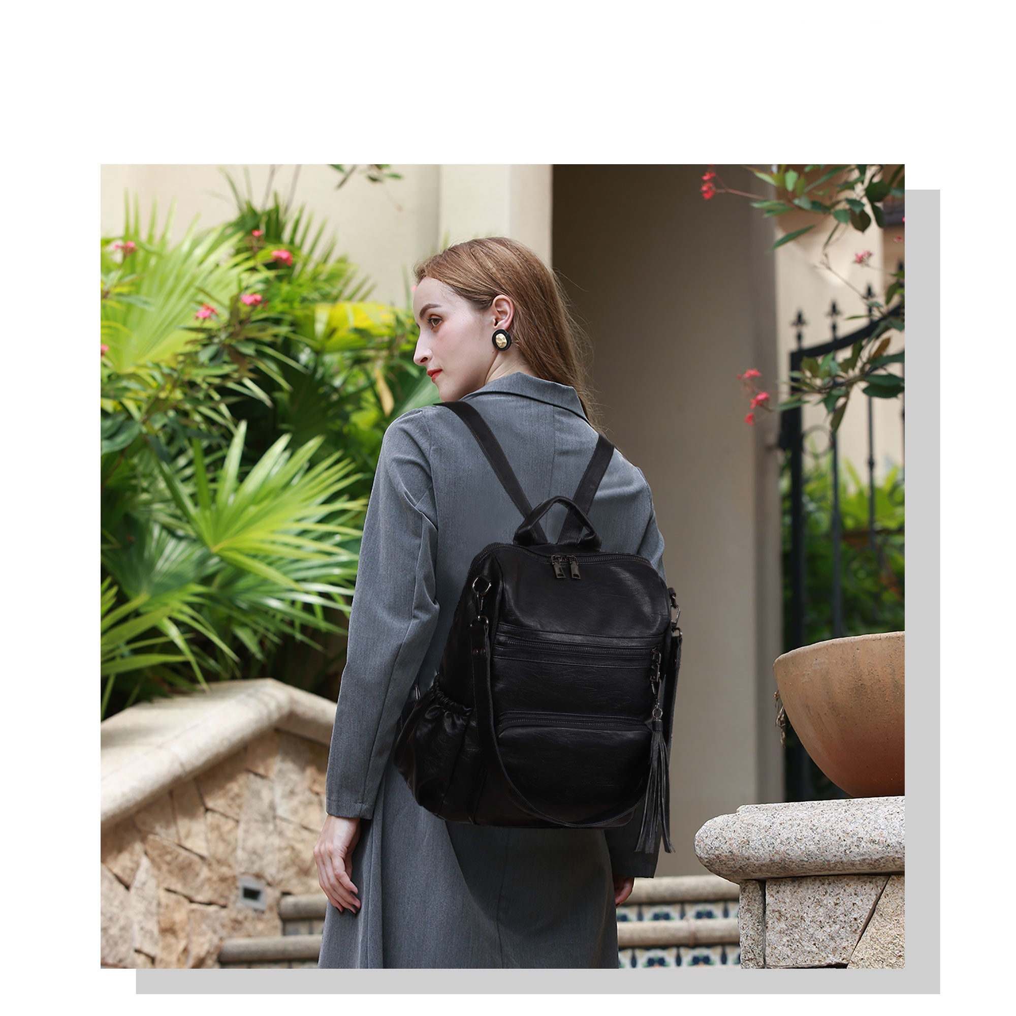 Women's large capacity backpacks for school, pu wash leather-Angelkiss Bag