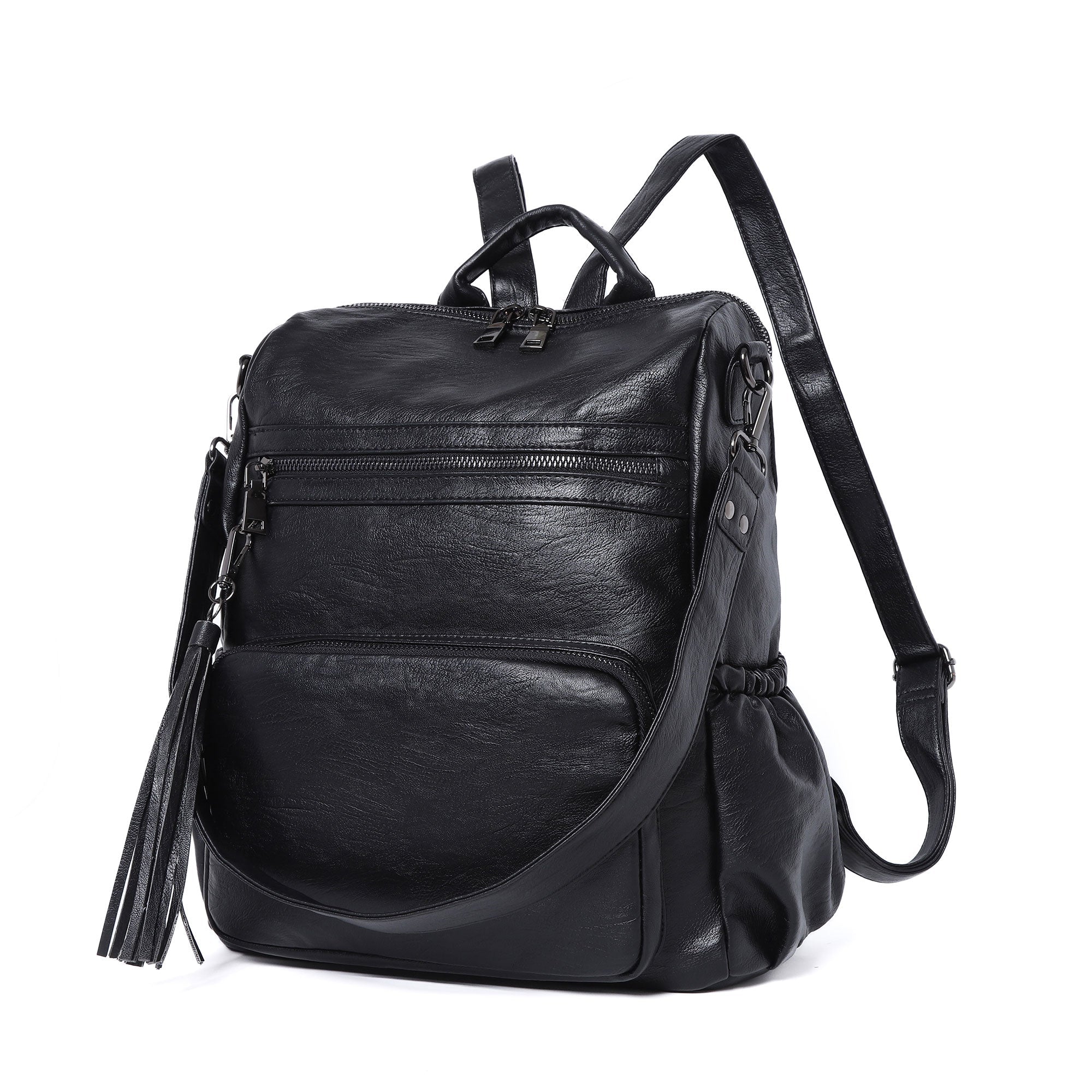 Women's large capacity backpacks for school, pu wash leather-Angelkiss Bag