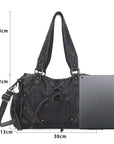Vintage Multi-Pocket Shoulder Bag with Lace-Up Studded Details