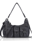 Vintage-Inspired Vegan Leather Shoulder Bag with Multi-Pocket Design