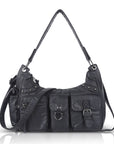 Vintage-Inspired Vegan Leather Shoulder Bag with Multi-Pocket Design
