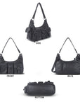 Vintage-Inspired Vegan Leather Shoulder Bag with Multi-Pocket Design