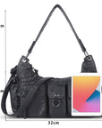 Vintage-Inspired Vegan Leather Shoulder Bag with Multi-Pocket Design