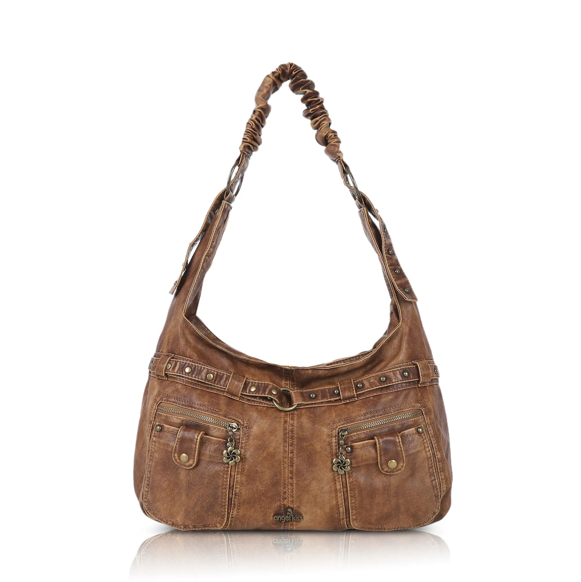 Vintage Vegan Leather Handbag – Multi-Pocket Shoulder Tote
