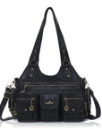 Vintage Bronze PU Leather Handbag – Multi-Pocket Shoulder Tote & Crossbody Bag