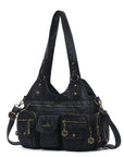 Vintage Bronze PU Leather Handbag – Multi-Pocket Shoulder Tote & Crossbody Bag
