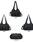Vintage Bronze PU Leather Handbag – Multi-Pocket Shoulder Tote & Crossbody Bag