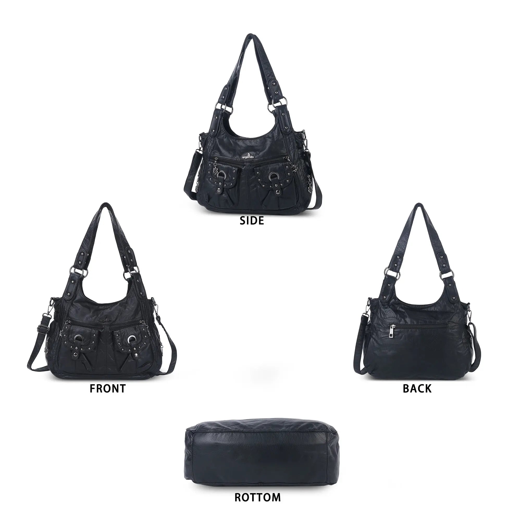 Vintage Studded Shoulder Bag with Dual Front Pockets