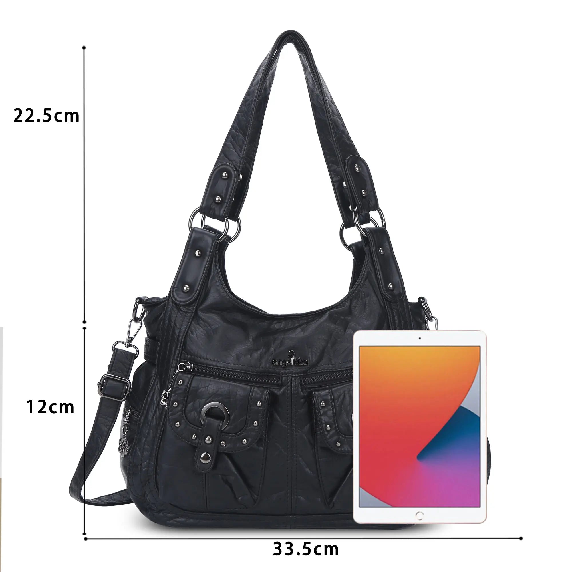 Vintage Studded Shoulder Bag with Dual Front Pockets