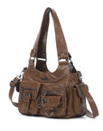 Multi-Pocket Soft PU Shoulder Bag with Crossbody Strap