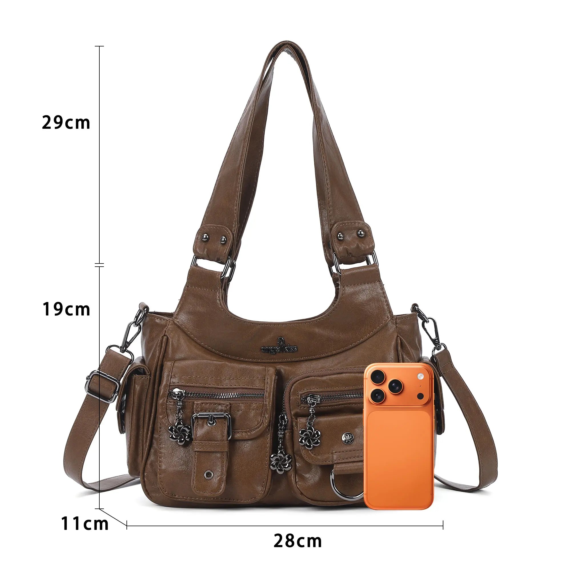 Multi-Pocket Soft PU Shoulder Bag with Crossbody Strap – Angelkiss Bag