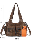 Multi-Pocket Soft PU Shoulder Bag with Crossbody Strap