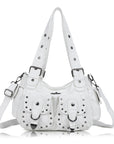 Vintage Y2K Studded Multi-Pocket Semi-Soft Tote Shoulder Bag