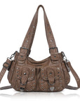 Vintage Y2K Studded Multi-Pocket Semi-Soft Tote Shoulder Bag