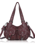 Vintage Y2K Studded Multi-Pocket Semi-Soft Tote Shoulder Bag