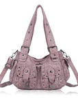 Vintage Y2K Studded Multi-Pocket Semi-Soft Tote Shoulder Bag