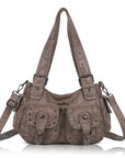 Vintage Y2K Studded Multi-Pocket Semi-Soft Tote Shoulder Bag