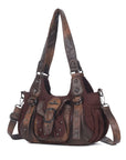 Washed Vintage Multi-Pocket Buckle Shoulder Bag
