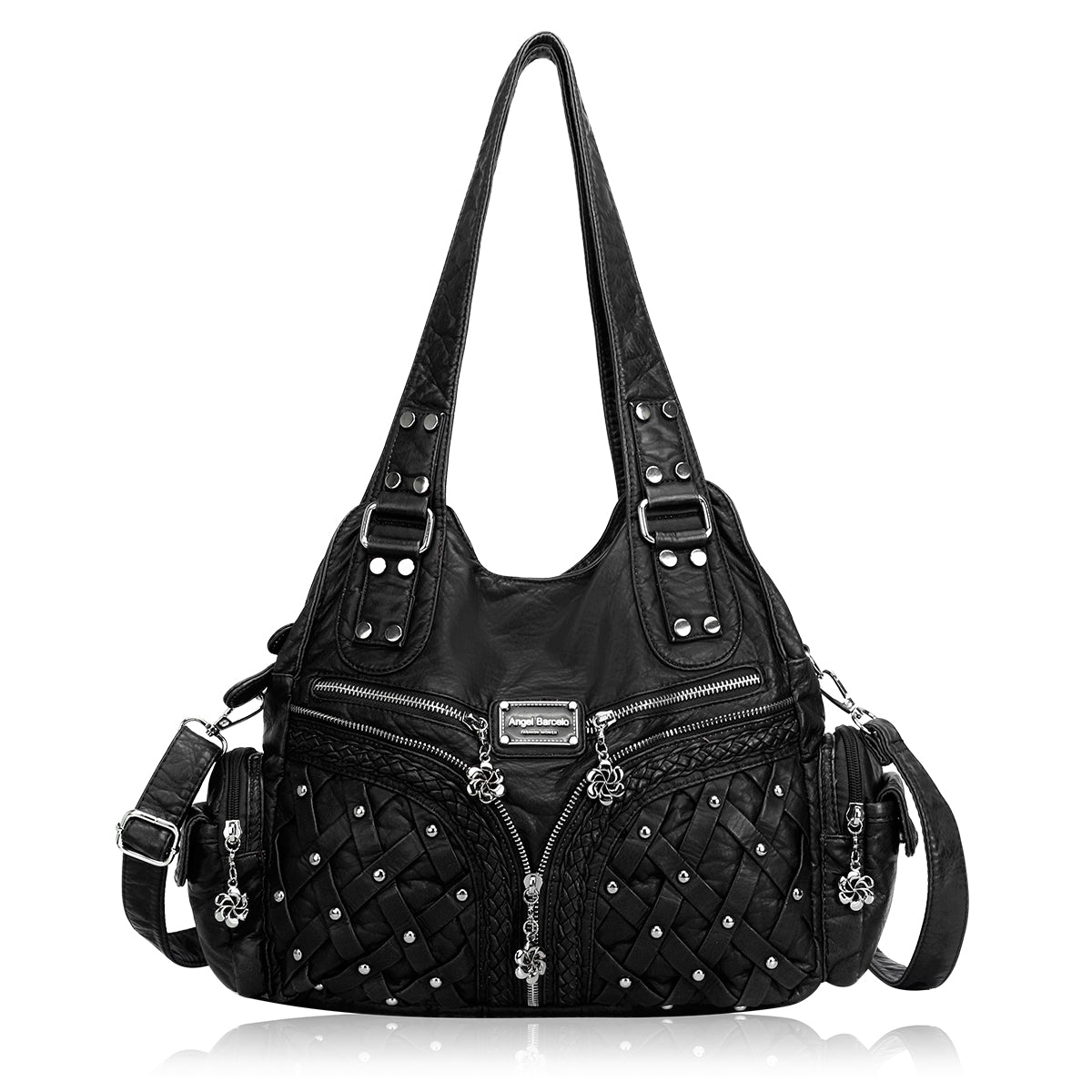 Women Large capacity hobo  Handbag Washed PU Leather-Angelkiss Bag