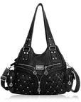 Women Large capacity hobo Handbag Washed PU Leather-Angelkiss Bag
