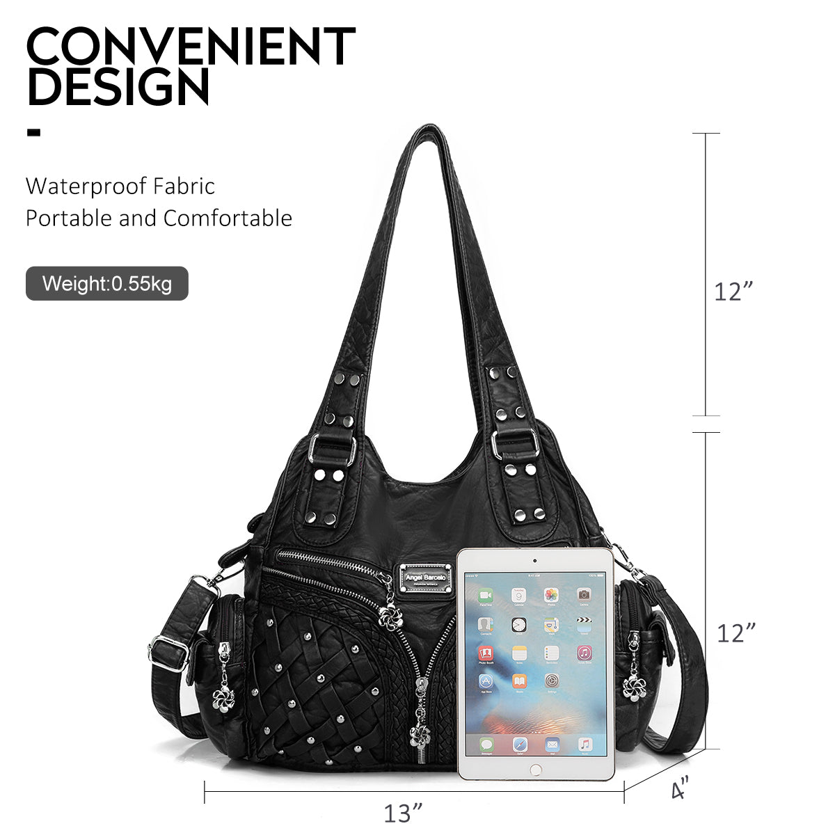 Women Large capacity hobo  Handbag Washed PU Leather-Angelkiss Bag