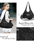 Women Large capacity hobo Handbag Washed PU Leather-Angelkiss Bag