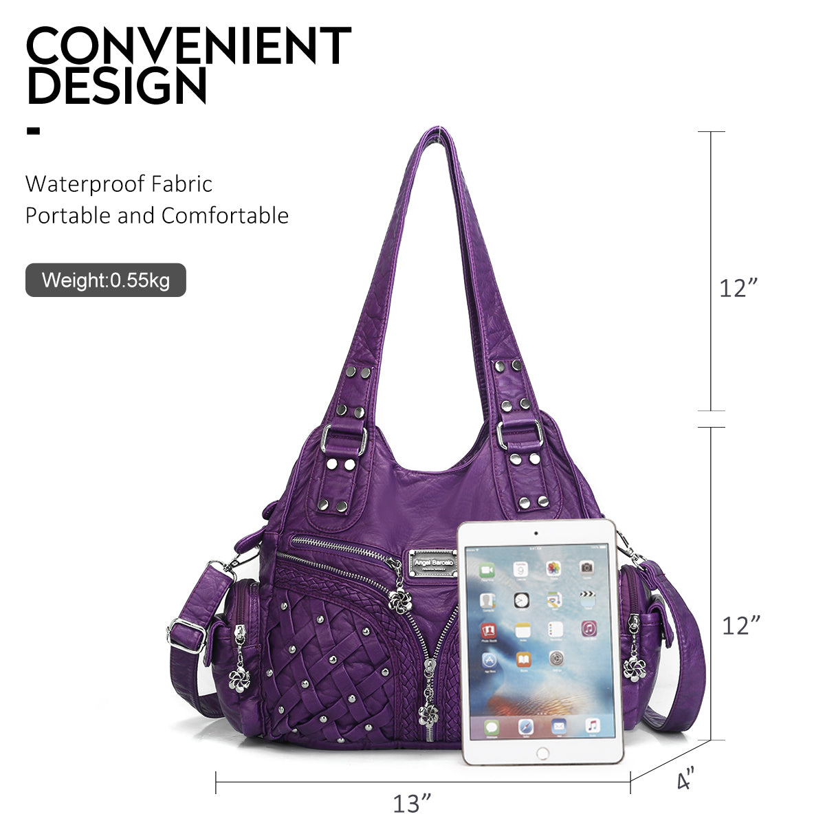 Women Large capacity hobo  Handbag Washed PU Leather-Angelkiss Bag
