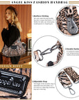 Washed leopard print PU multi-pocket shoulder bag for women-Angelkiss Bag