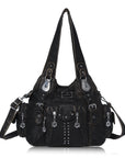 Washed Leopard Print Vintage Multi-Pocket Shoulder Bag for Women