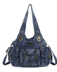 Washed denim vintage PU multi-bag shoulder bag for women-Angelkiss Bag
