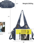 Washed denim vintage PU multi-bag shoulder bag for women-Angelkiss Bag