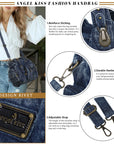 Washed denim vintage PU multi-bag shoulder bag for women-Angelkiss Bag
