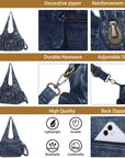 Washed denim vintage PU multi-bag shoulder bag for women-Angelkiss Bag