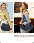 Washed denim vintage PU multi-bag shoulder bag for women-Angelkiss Bag