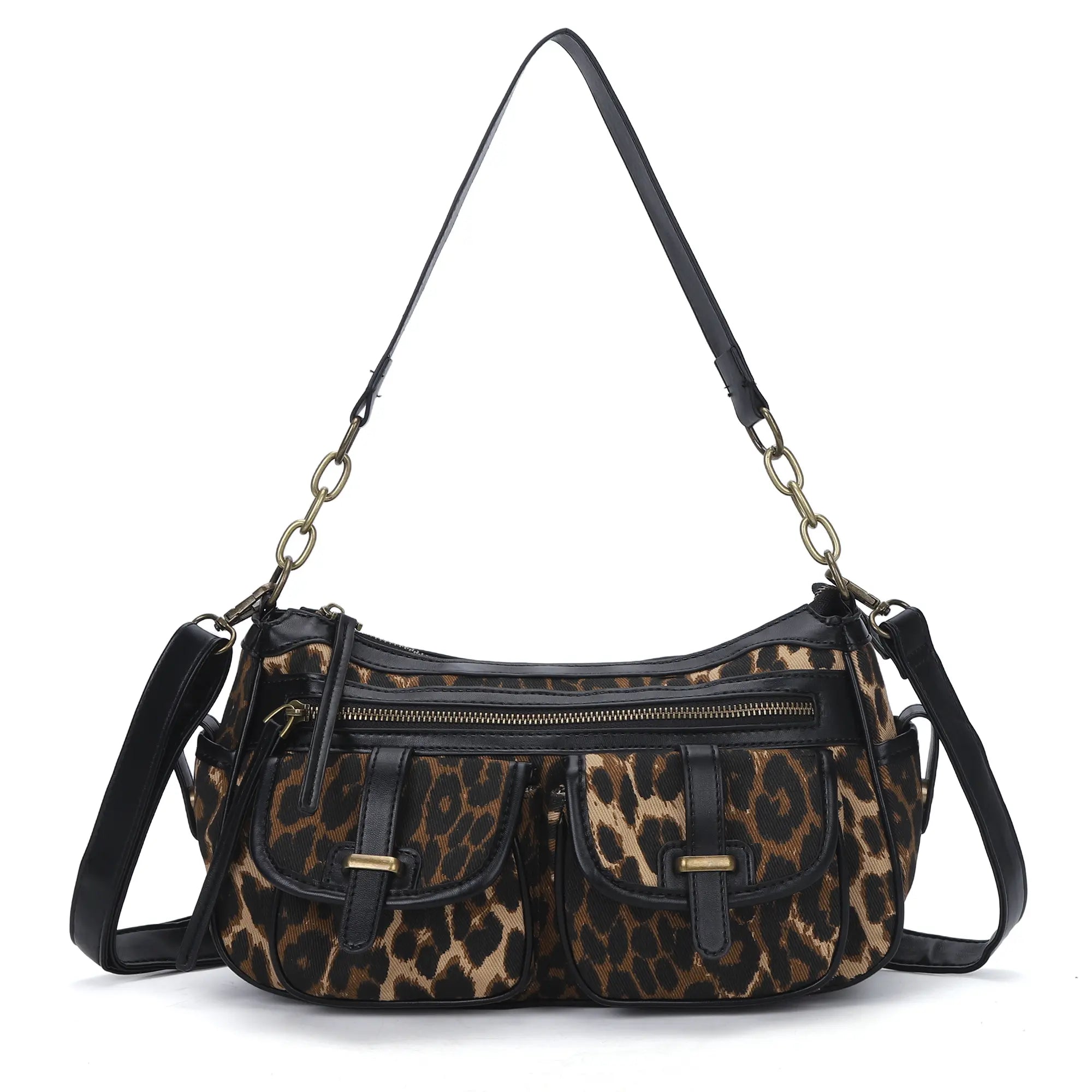 Faux Leather Leopard Print Crossbody Tote Bag - Women's Shoulder