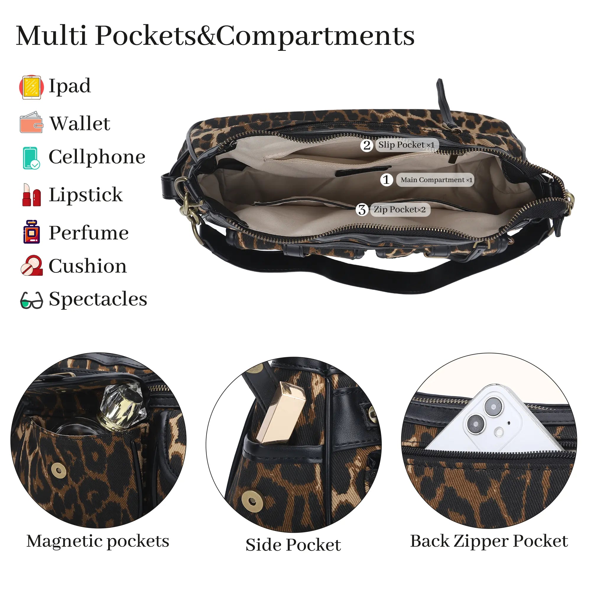 Classic fashion leopard print diagonal shoulder bag Tote purse