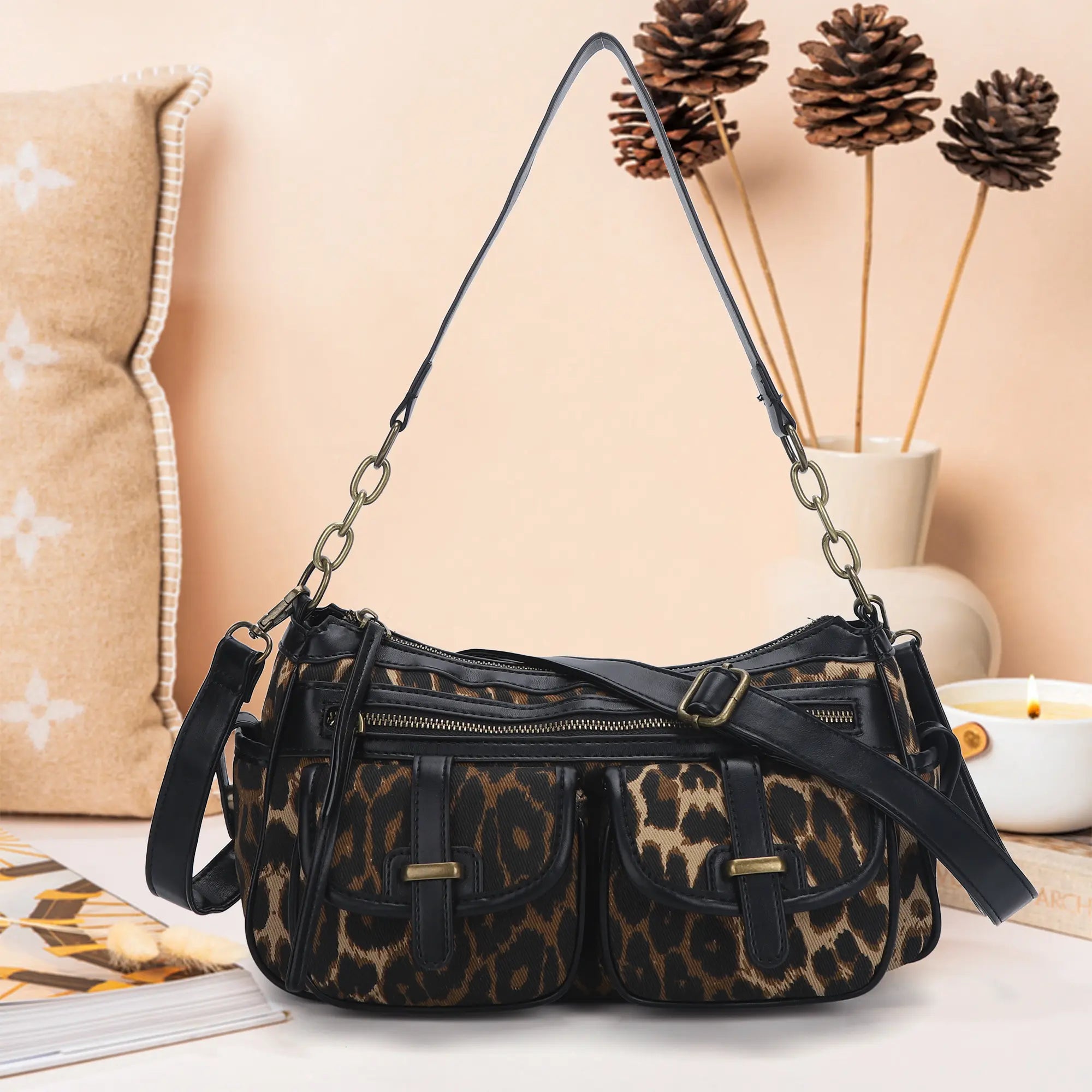 Classic fashion leopard print diagonal shoulder bag Tote purse