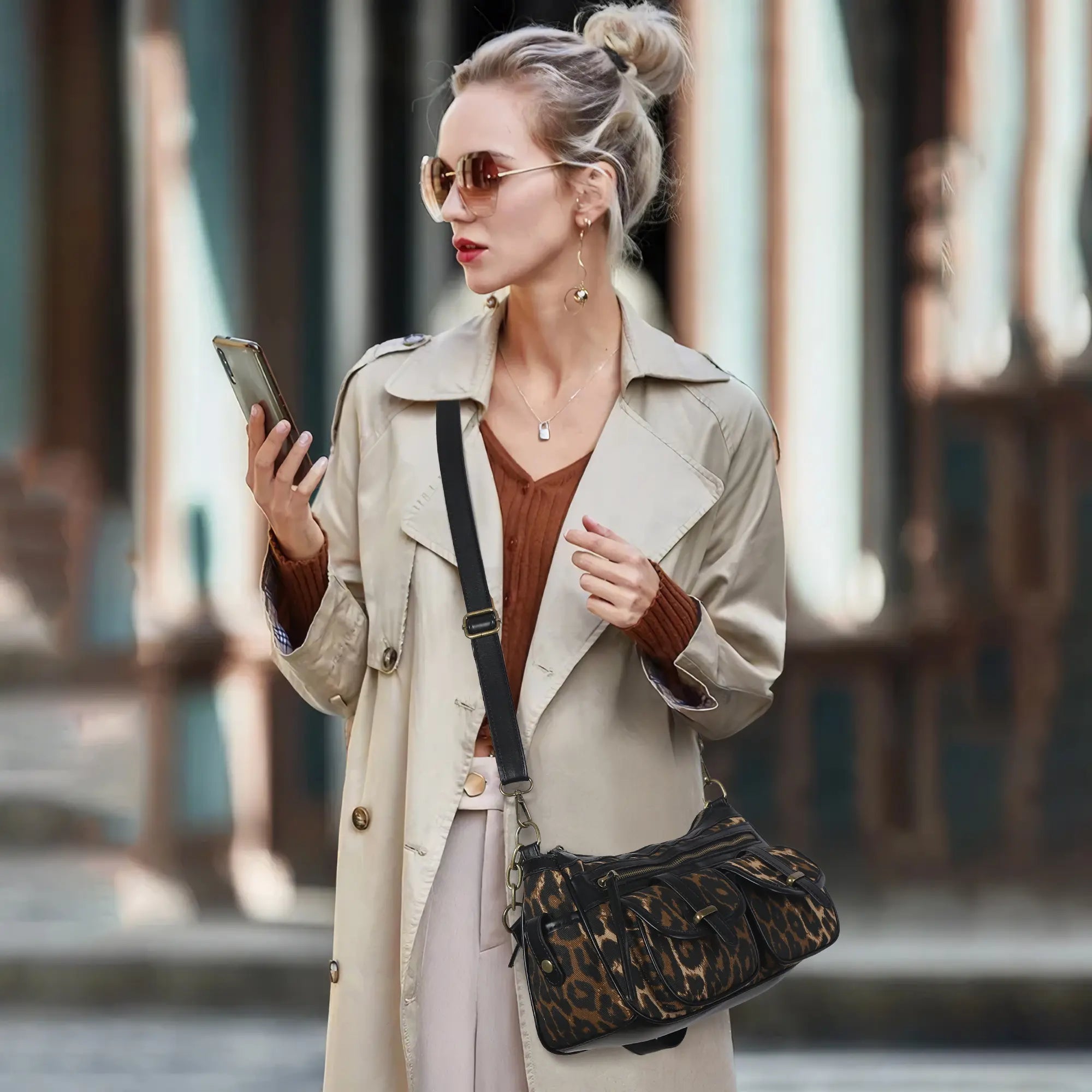 Classic fashion leopard print diagonal shoulder bag Tote purse