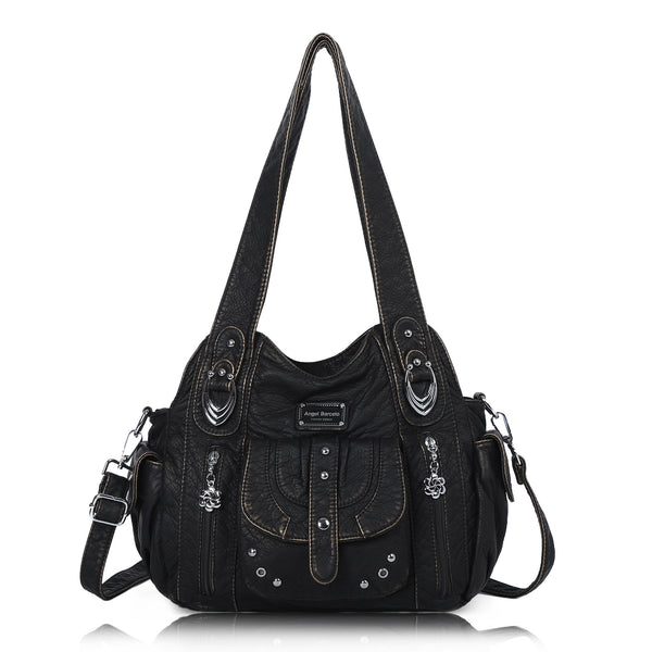 Bolso de mano retro de color sólido, espacioso, con textura única y versátil.