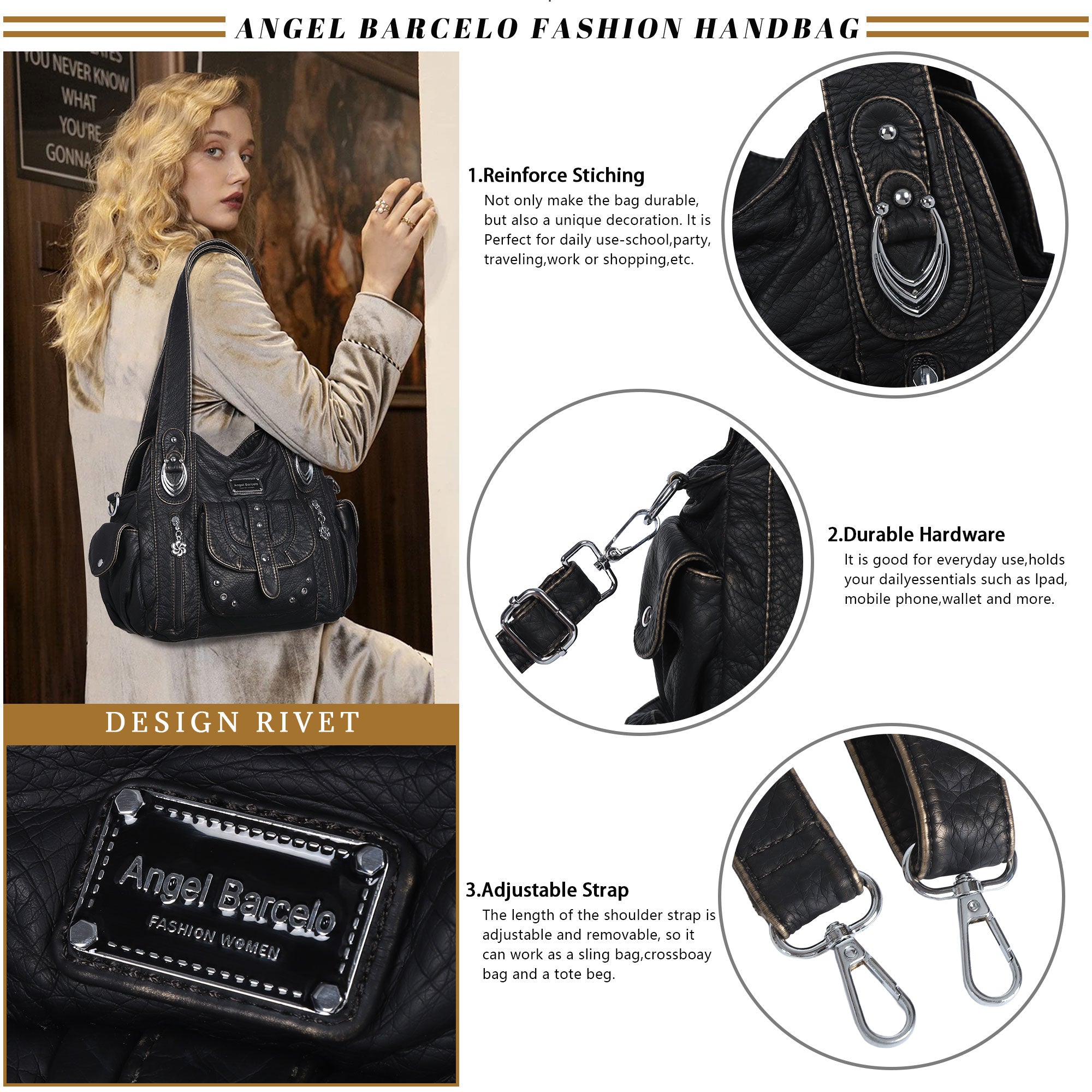 Tote retro solid color spacious unique texture wandering bag-Angelkiss Bag