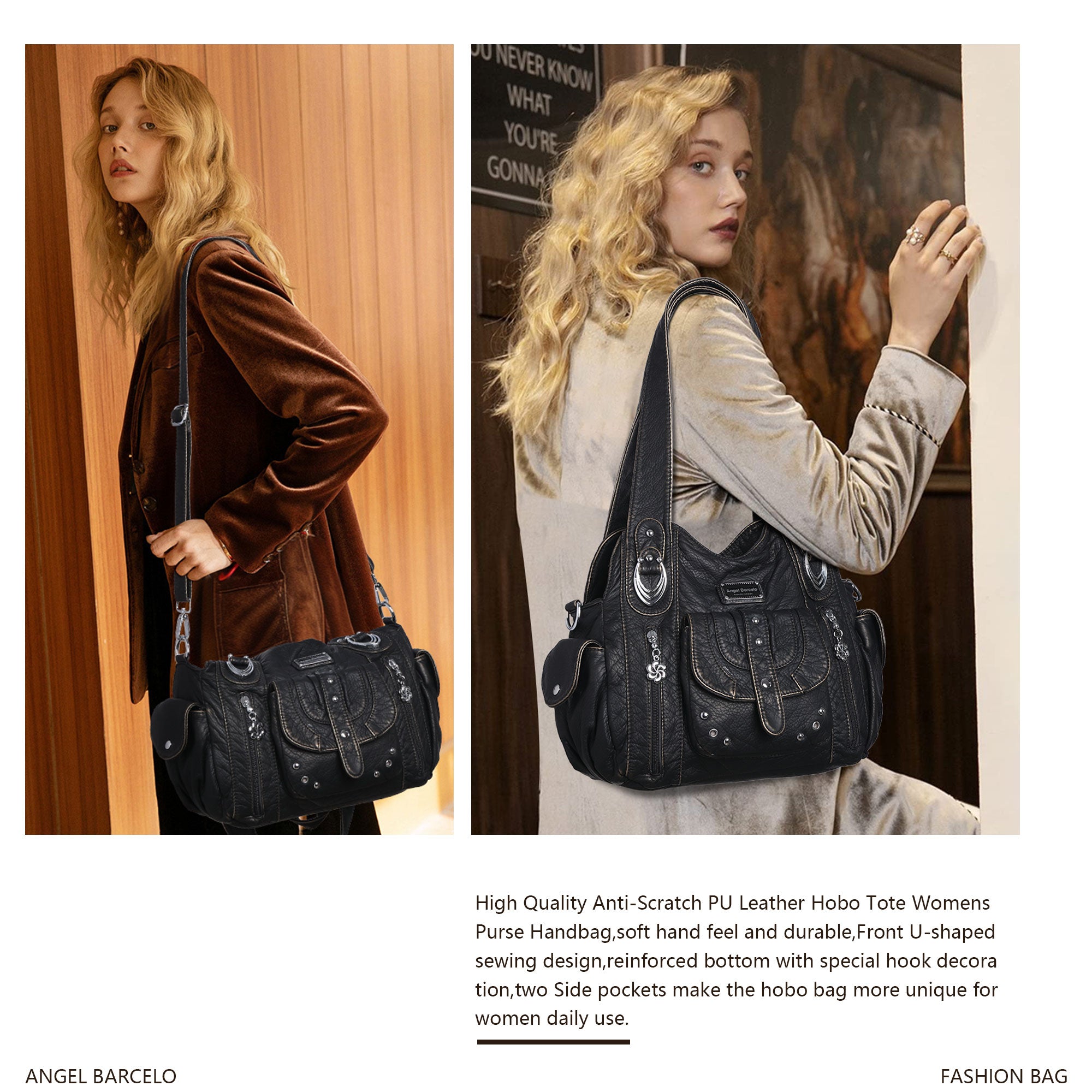 Tote retro solid color spacious unique texture wandering bag-Angelkiss Bag